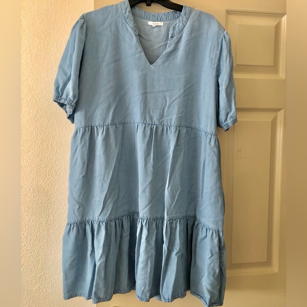 Maurices Blue V-Neck Tiered Midi Dress